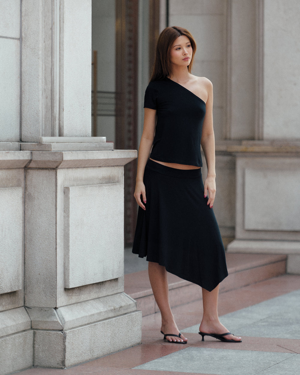 Asymmetric Bamboo Skirt | Black