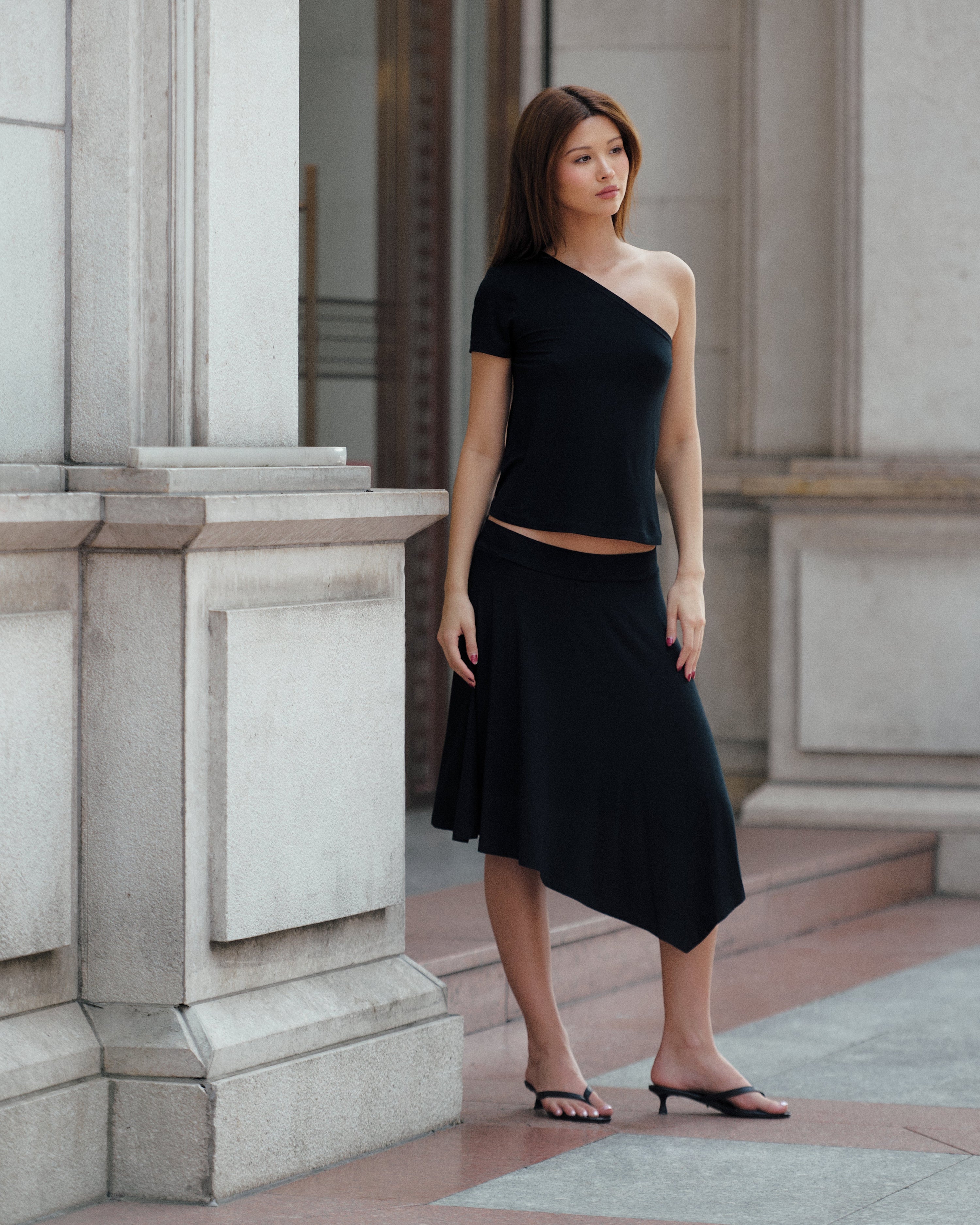 Asymmetric Bamboo Skirt | Black